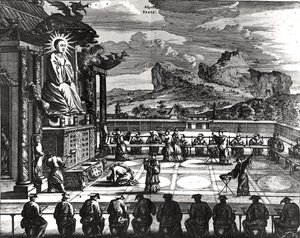 1670年に出版された「インドオリエンタリス」の仏教式 作： Theodore de Bry